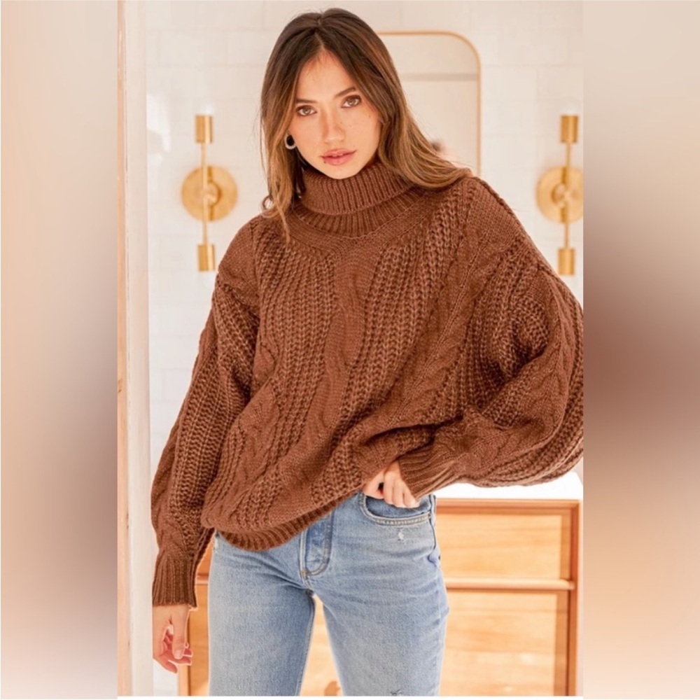 Lulus Oh What A Feeling Cable Knit Turtleneck Sweater
